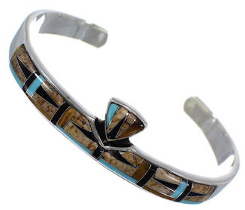Tiger Eye Multicolor Inlay Sterling Silver Cuff Bracelet NS40436