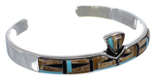 Tiger Eye Multicolor Inlay Sterling Silver Cuff Bracelet NS40436