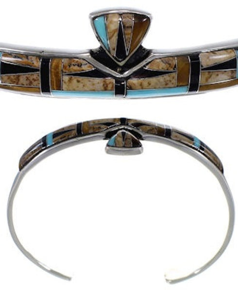 Tiger Eye Multicolor Inlay Sterling Silver Cuff Bracelet NS40436