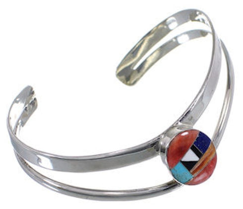 Lapis Turquoise Multicolor Inlay Sterling Silver Cuff Bracelet NS29836