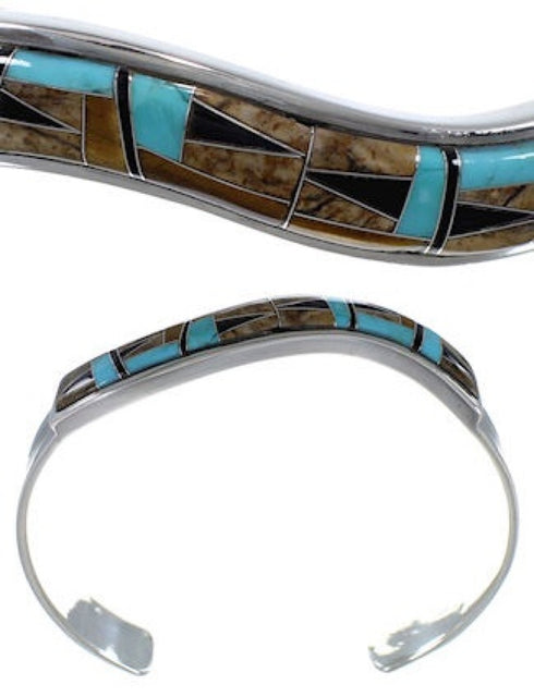 Multicolor Inlay Genuine Sterling Silver Cuff Bracelet AS39728