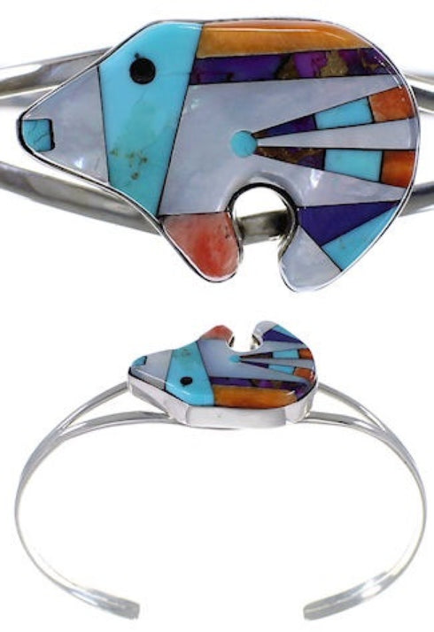 Sterling Silver Oyster Shell Multicolor Bear Cuff Bracelet RS41549