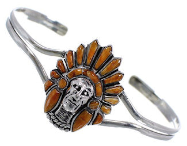 Sterling Silver And Oyster Shell Inlay Chief Head Bracelet RS40899