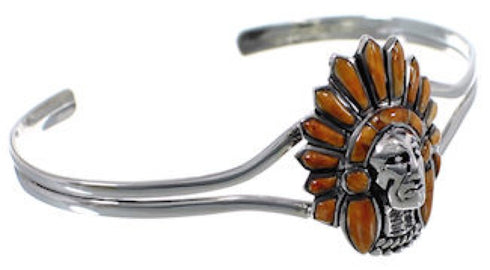 Sterling Silver And Oyster Shell Inlay Chief Head Bracelet RS40899