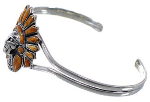 Sterling Silver And Oyster Shell Inlay Chief Head Bracelet RS40899