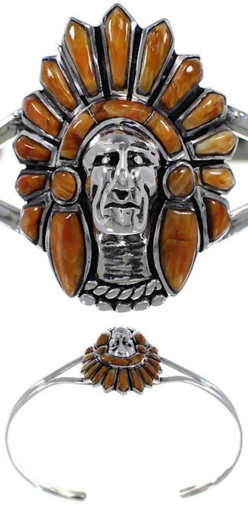 Sterling Silver And Oyster Shell Inlay Chief Head Bracelet RS40899