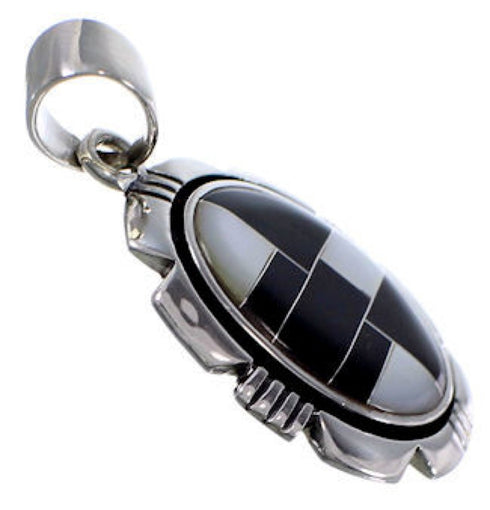 Black Jade And Mother Of Pearl Inlay Silver Pendant Jewelry NS42561