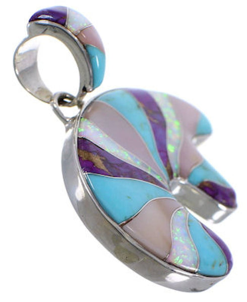 Turquoise Multicolor Sterling Silver Bear Whiterock Pendant AS33331