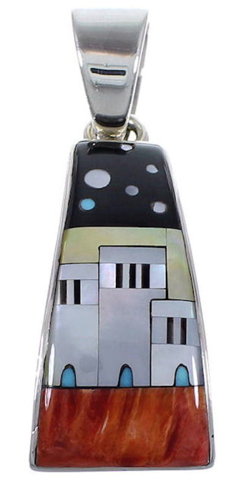 Native American Design Sterling Silver Multicolor Pendant HS41173
