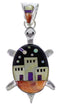 Silver Multicolor Native American Design Turtle Pendant HS40895