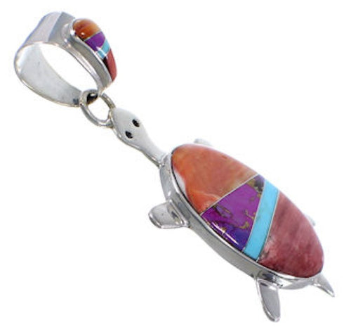Turquoise And Multicolor Sterling Silver Turtle Slide Pendant AS35196