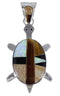 Tiger Eye Multicolor Turtle Genuine Sterling Silver Pendant AS35213