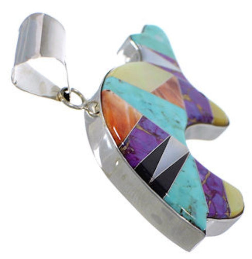 Sterling Silver Turquoise Multicolor Inlay Bear Pendant DS39207