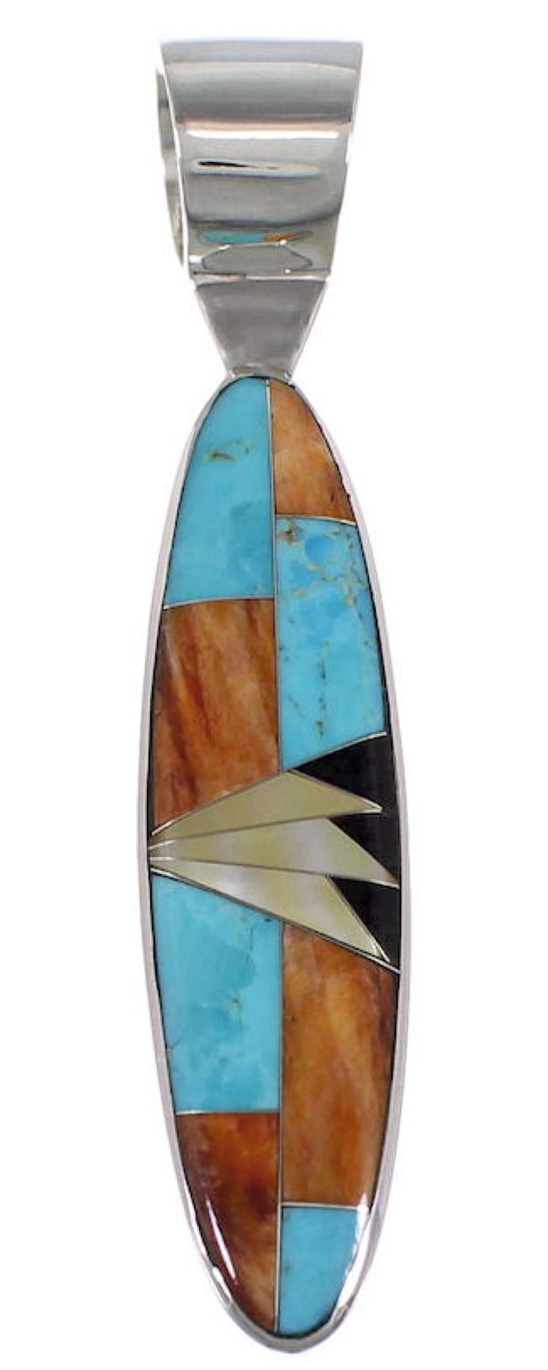 Multicolor Inlay Genuine Sterling Silver Slide Pendant AS34379