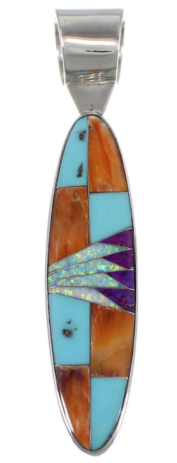 Turquoise And Multicolor Inlay Genuine Sterling Silver Pendant AS34375
