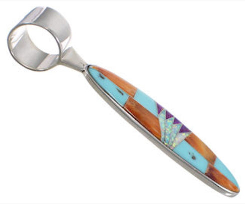 Turquoise And Multicolor Inlay Genuine Sterling Silver Pendant AS34375