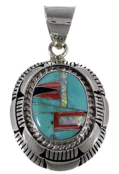 Sterling Silver Turquoise And Multicolor Inlay Pendant AS34504