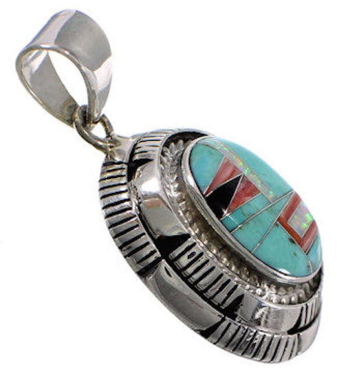 Sterling Silver Turquoise And Multicolor Inlay Pendant AS34504