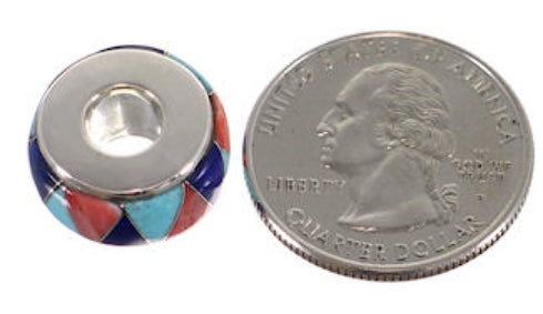 Turquoise Multicolor Inlay Sterling Silver Bead Pendant AS32414