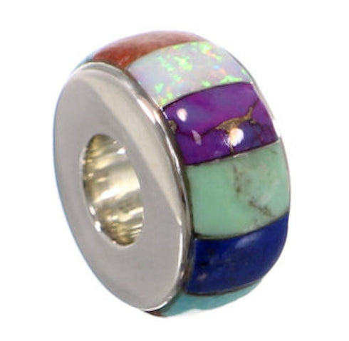 Turquoise Multicolor Inlay Sterling Silver Bead Pendant AS32412