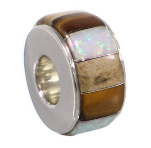 Tiger Eye Multicolor Inlay Sterling Silver Bead Pendant AS32410