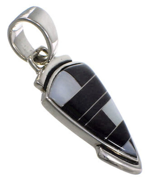 Black Jade Mother Of Pearl Inlay Sterling Silver Slide Pendant NS42694