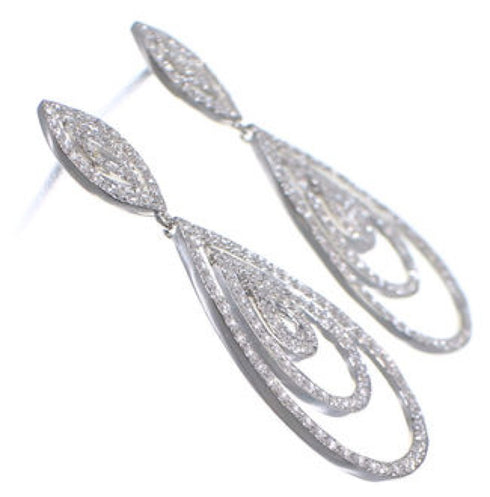 Sterling Silver And Cubic Zirconia Post Dangle Earrings DS55181
