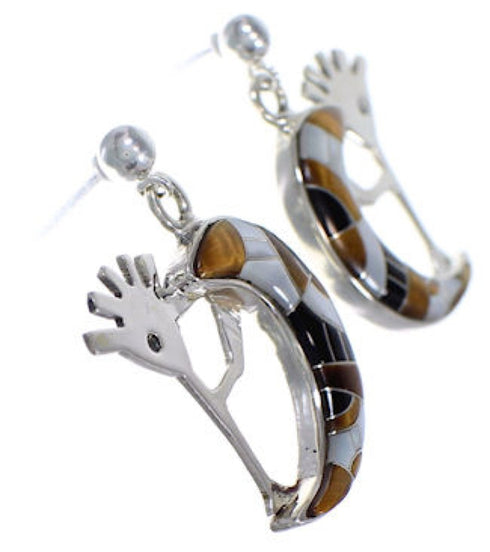 Whiterock Silver Tiger Eye Multicolor Kokopelli Earrings RS36132