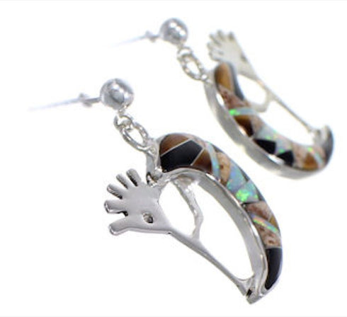 Whiterock Silver Opal Multicolor Inlay Kokopelli Post Earrings RS36133