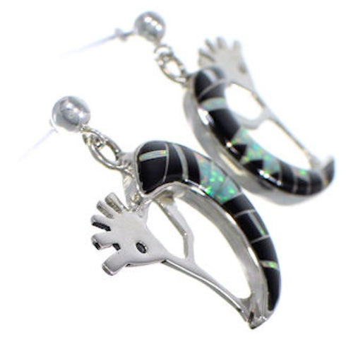 Whiterock Midnight Sky Silver Black Opal Kokopelli Earrings RS36136