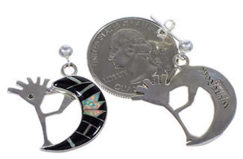 Whiterock Midnight Sky Silver Black Opal Kokopelli Earrings RS36136