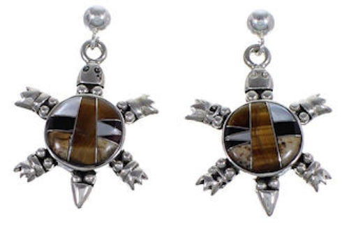 Tiger Eye Multicolor Sterling Silver Turtle Post Earrings RS39188
