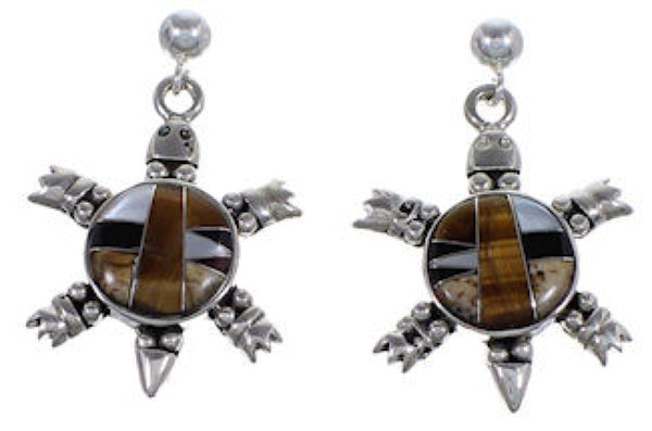 Tiger Eye Multicolor Sterling Silver Turtle Post Earrings RS39188