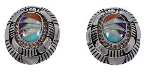 Turquoise And Multicolor Inlay Sterling Silver Post Earrings AS34559