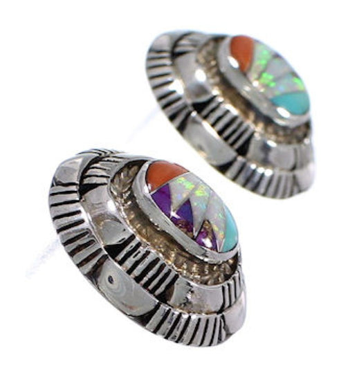 Turquoise And Multicolor Inlay Sterling Silver Post Earrings AS34559