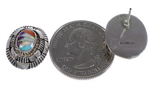 Turquoise And Multicolor Inlay Sterling Silver Post Earrings AS34559