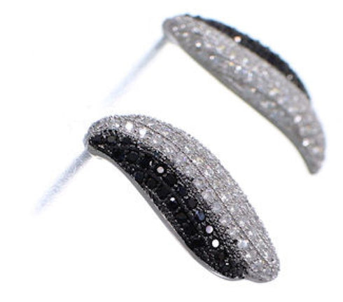 White Black Cubic Zirconia Sterling Silver Post Earrings AS55254