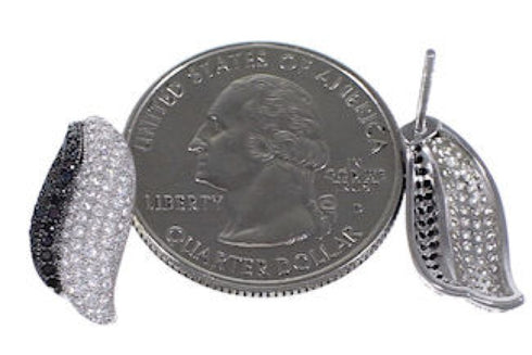 White Black Cubic Zirconia Sterling Silver Post Earrings AS55254