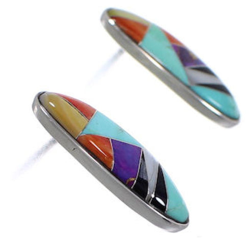 Turquoise Multicolor Sterling Silver Jewelry Post Earrings DS39350