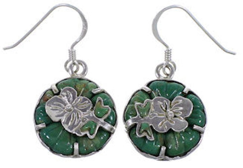 Turquoise Inlay Dragonfly And Flower Silver Earrings PX32115