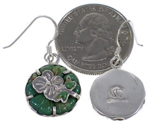 Turquoise Inlay Dragonfly And Flower Silver Earrings PX32115