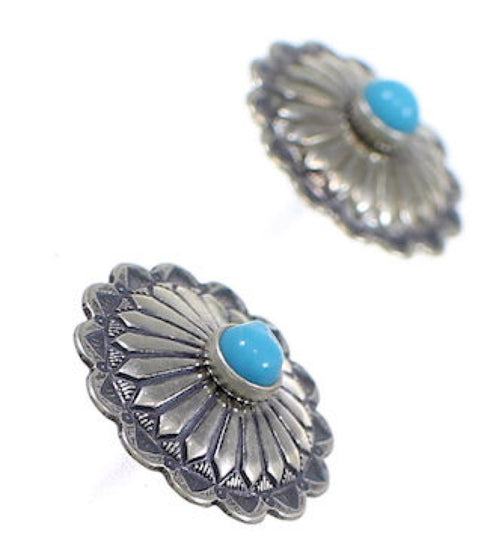Genuine Sterling Silver Concho Turquoise Earrings TE1052