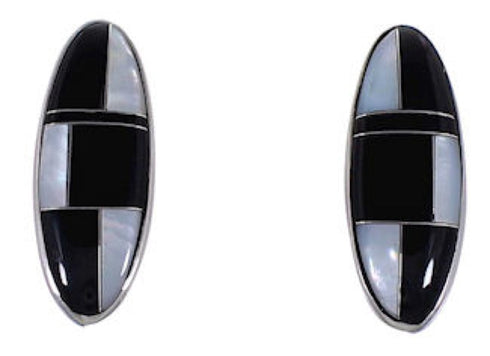 Sterling Silver Black Jade Mother Of Pearl Inlay Post Earrings NS42323