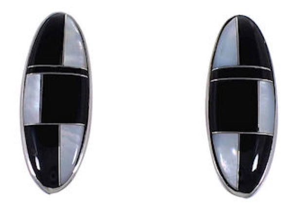 Sterling Silver Black Jade Mother Of Pearl Inlay Post Earrings NS42323