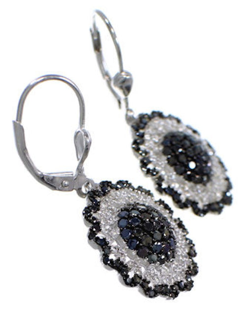 Sterling Silver Black White CZ Hook Dangle Earrings AS55263