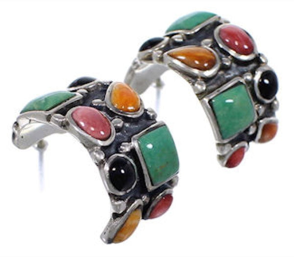 Multicolor Inlay Whiterock Sterling Silver Post Hoop Earrings NS39490