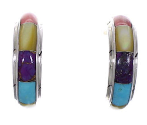 Genuine Sterling Silver Multicolor Turquoise Hoop Earrings RS41624