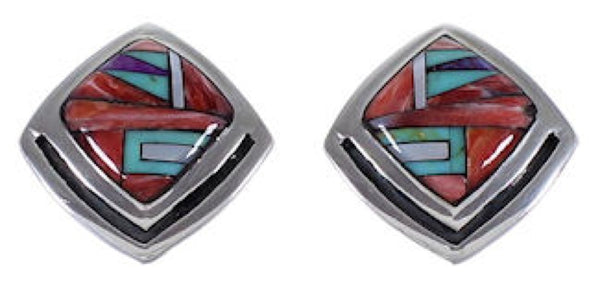 Multicolor Red Oyster Shell Sterling Silver Post Earrings RS42706