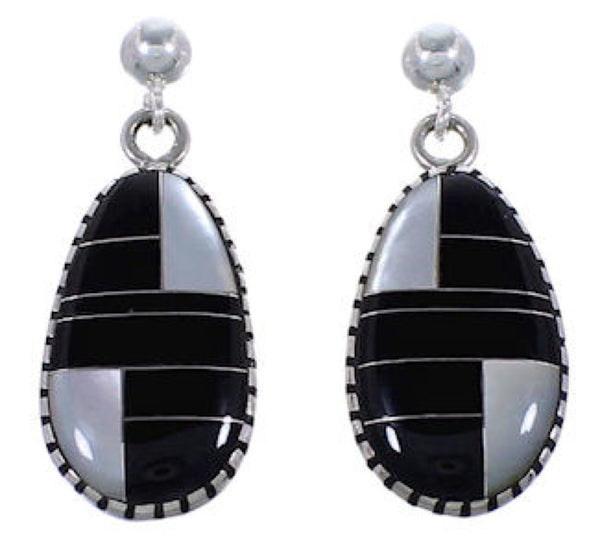 Sterling Silver Black Jade Mother Of Pearl Earrings Jewelry RS42650