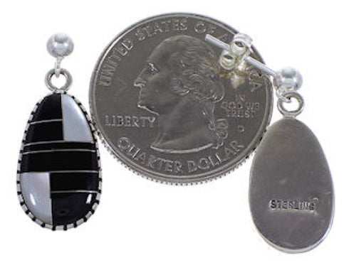 Sterling Silver Black Jade Mother Of Pearl Earrings Jewelry RS42650